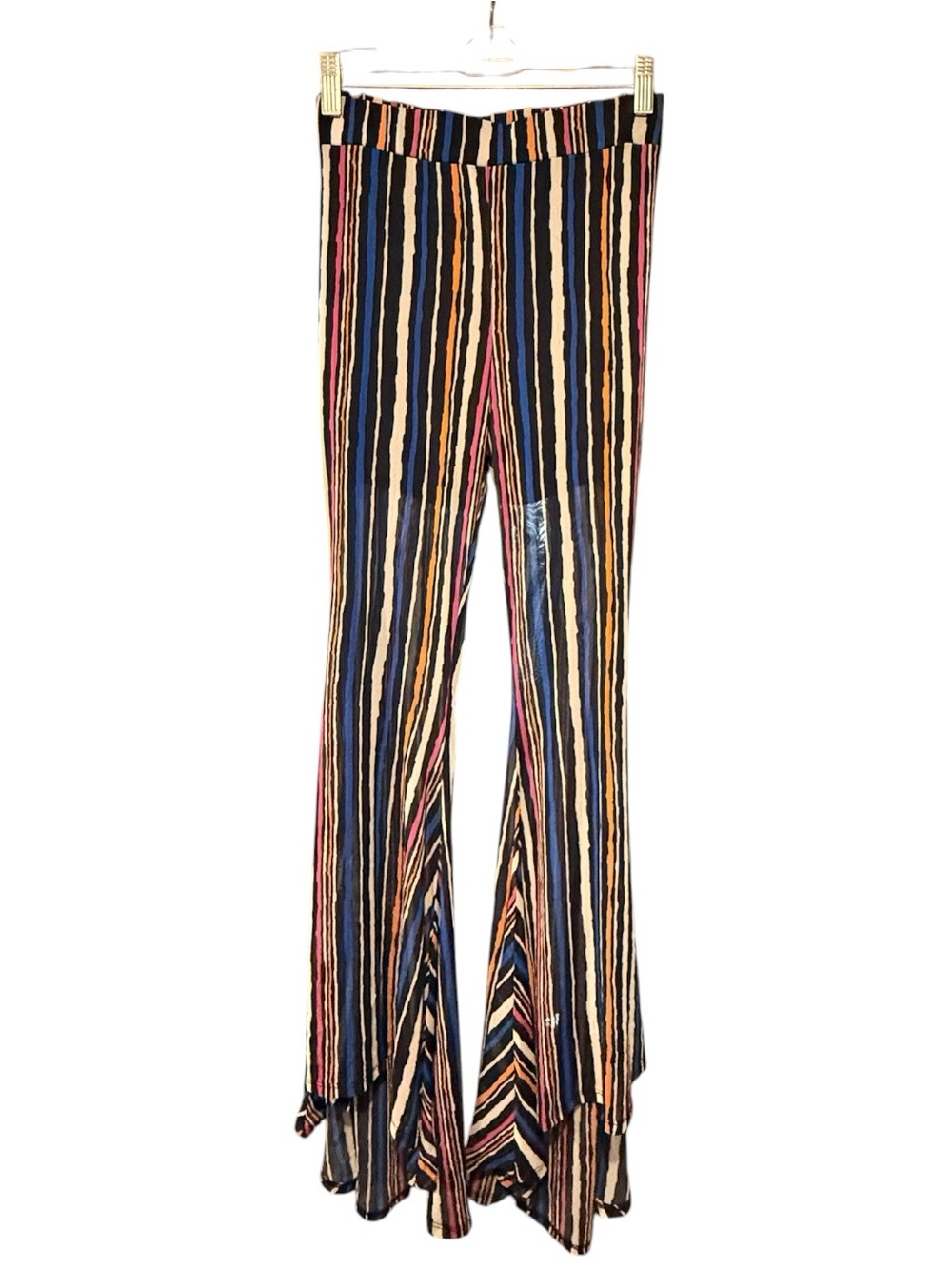 VENUS Multicolor Striped Sheer Flare Pants With Shorts - Size Large